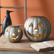 Set of Two Galvanized Pumpkin Luminaries