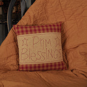 Burgundy Check Prim Blessings Pillow 12x12