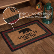 Wyatt Stenciled Bear Jute Rug Rect Welcome to Our Den w/ Pad 20x30