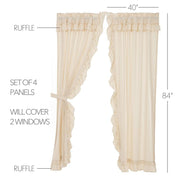 Muslin Ruffled Unbleached Natural Panel Set of 4 84x40