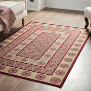 Custom House Burgundy Tan Jacquard Polyester Rug Rect 48x72