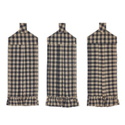 Black Check Button Loop Tea Towel Set of 3