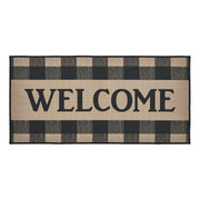 Black Check Welcome Polyester Rug Rect 17x36