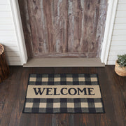 Black Check Welcome Polyester Rug Rect 24x36