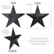 Faceted Metal Star Black Wall Hanging w/ Pocket 12x12