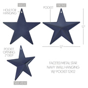 Faceted Metal Star Navy Wall Hanging w/ Pocket 12x12