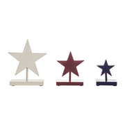 RWB Hanging Wooden Stars w/ Display Base Set of 3