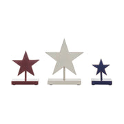 RWB Hanging Wooden Stars w/ Display Base Set of 3