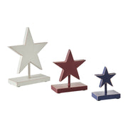 RWB Hanging Wooden Stars w/ Display Base Set of 3