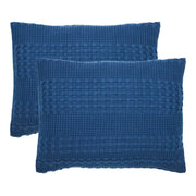Waffle Weave Navy Blue Standard Pillow Sham Set (2-Pack) - 20x26 Farmhouse Boho Decorative Bedding