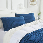 Waffle Weave Navy Blue Queen Sham Set, 20x30 - Farmhouse Boho Decorative Pillow Covers (2-Pack)
