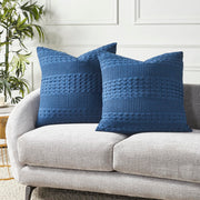 Waffle Weave Navy Blue 24x24 Pillow Cover Set (2-Pack) - Boho Farmhouse Decorative Throw Pillow Covers for Bed & Living Room