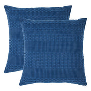 Waffle Weave Navy Euro Shams (Set of 2, 26x26) - Farmhouse Boho Decorative Pillow Covers