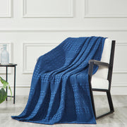 Waffle Weave Navy Blue Throw, 50x60 - Decorative Cotton Blanket for Farmhouse & Boho Bedroom/Living Room Decor
