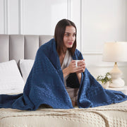 Waffle Weave Navy Blue Throw, 50x60 - Decorative Cotton Blanket for Farmhouse & Boho Bedroom/Living Room Decor