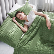 Waffle Weave Olive Green Standard Shams (Set of 2) 20x26 - Farmhouse & Boho Decorative Pillow Covers for Bedroom Decor