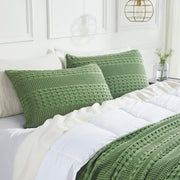 Waffle Weave Olive Green King Size Sham Set, 20x36 - Boho Farmhouse Decorative Pillow Covers (2-Pack)