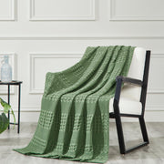 Waffle Weave Olive Green Throw Blanket 50x60 - Boho Farmhouse Cotton Decor for Bed, Couch & Sofa