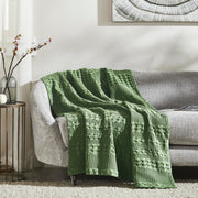 Waffle Weave Olive Green Throw Blanket 50x60 - Boho Farmhouse Cotton Decor for Bed, Couch & Sofa