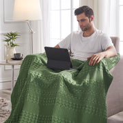 Waffle Weave Olive Green Throw Blanket 50x60 - Boho Farmhouse Cotton Decor for Bed, Couch & Sofa