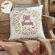 Give Thanks Wreath Pom Pom Pillow 18x18