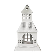 Tealight Holder Metal Village House A Antique White 9.5x5.5x5.5