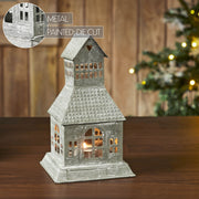 Tealight Holder Metal Village House A Antique Grey 9.5x5.5x5.5