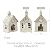 Tealight Holder Metal Village House C Antique Cream 9x5x5
