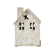 Tealight Holder Metal Village House D Antique Cream 6.75x4.75x4.5