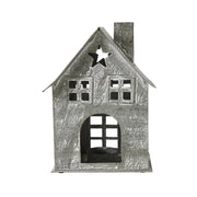 Tealight Holder Metal Village House H Antique Grey 7.25x5.5x4.75
