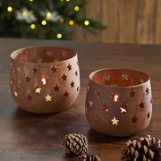 Starbright Rusted Metal Candle Holder Set of 2 - 3.54/4.13 inch