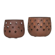 Starbright Rusted Metal Candle Holder Set of 2 - 3.54/4.13 inch