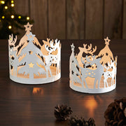 Winter Reindeer White Metal Candle Holder Set of 2 - 4.12/4.8 inch
