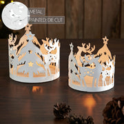 Winter Reindeer White Metal Candle Holder Set of 2 - 4.12/4.8 inch