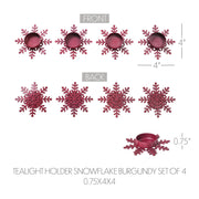 Tealight Holder Snowflake Burgundy Set of 4 0.6x4.13x4.13