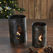 Gold Dusted Wreath and Tree Metal Candle Holder Set of 2 - 5.9/7 inch