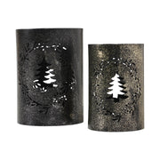 Gold Dusted Wreath and Tree Metal Candle Holder Set of 2 - 5.9/7 inch