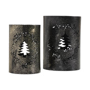 Gold Dusted Wreath and Tree Metal Candle Holder Set of 2 - 5.9/7 inch