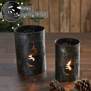 Gold Dusted Wreath and Tree Metal Candle Holder Set of 2 - 5.9/7 inch