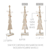 Star Top Christmas Tree Narrow White Wooden Figurine 16x4x2.5