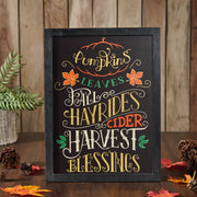 Harvest Blessings Phrases Black Border Wall Sign 16x12