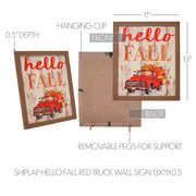 Shiplap Hello Fall Red Truck Wall Sign 13x11