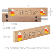 Trick Or Treat Candy Corn MDF Sign 2.75x13x1