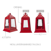 Metal Lantern Barn Red Tealight Holder 7x4.5x4.5