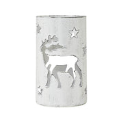 Winter Walk Distressed White Metal Candle Holder 4.25x2.75x2.75