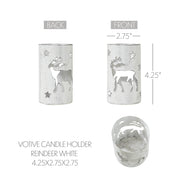 Winter Walk Distressed White Metal Candle Holder 4.25x2.75x2.75