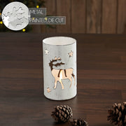 Winter Walk Distressed White Metal Candle Holder 4.25x2.75x2.75