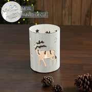 Winter Walk Distressed White Metal Candle Holder 6x4.25x4.25