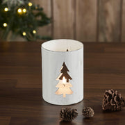 Evergreen Distressed White Metal Candle Holder 6x4.25x4.25