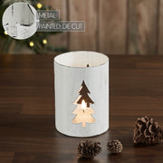 Evergreen Distressed White Metal Candle Holder 6x4.25x4.25